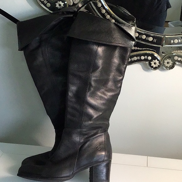 Womens OTK High Black Lined Leather Boots - Picture 2 of 10